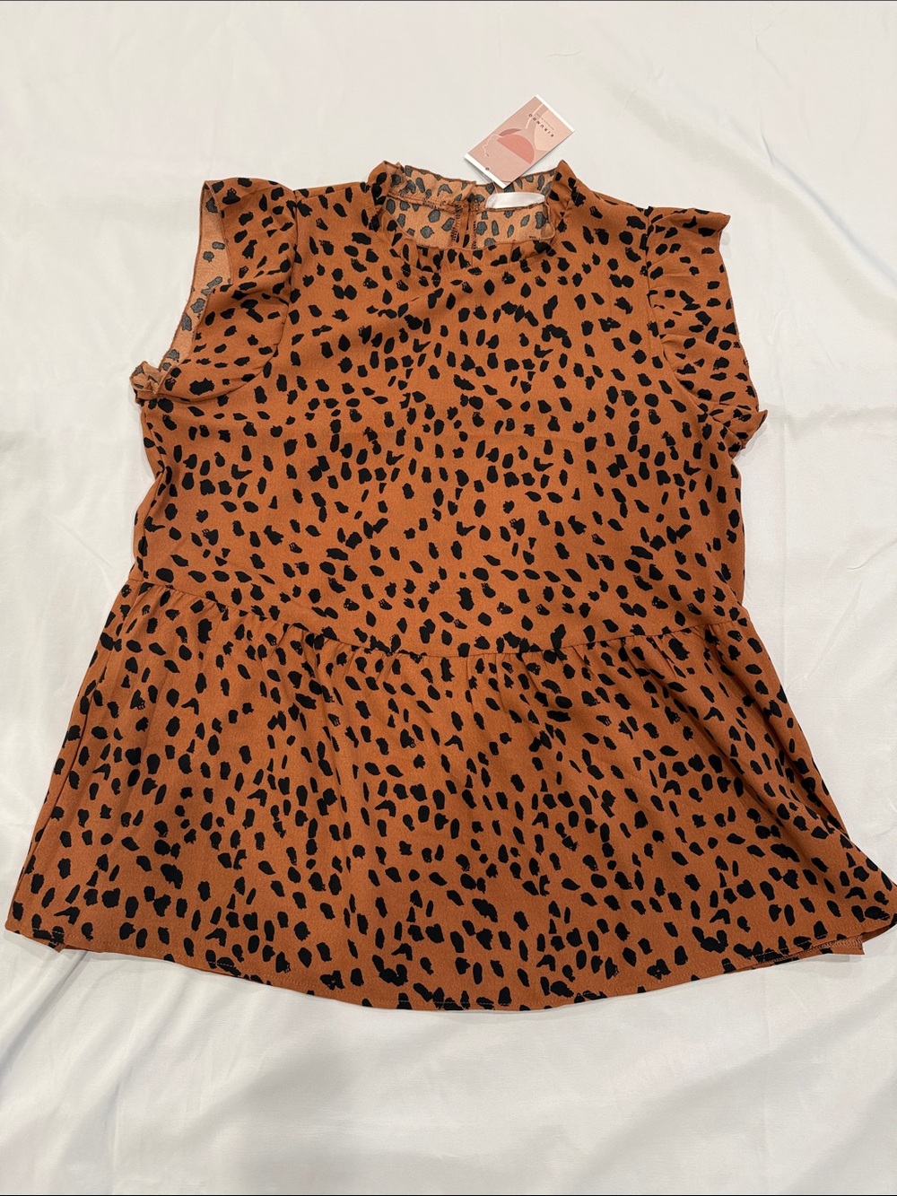 NWT Women’s Brown Leopard Print Peplum Top—Large